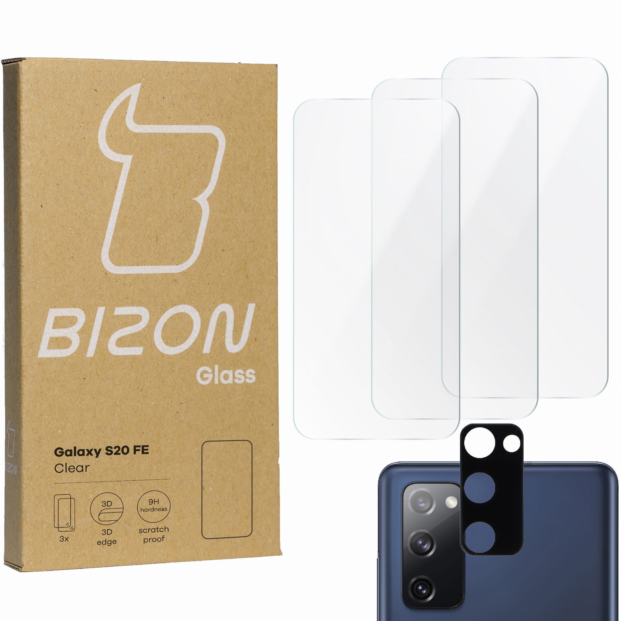 Image of 3x Szkło hartowane + szybka na aparat Bizon Glass Clear Pack, Galaxy S20 FE