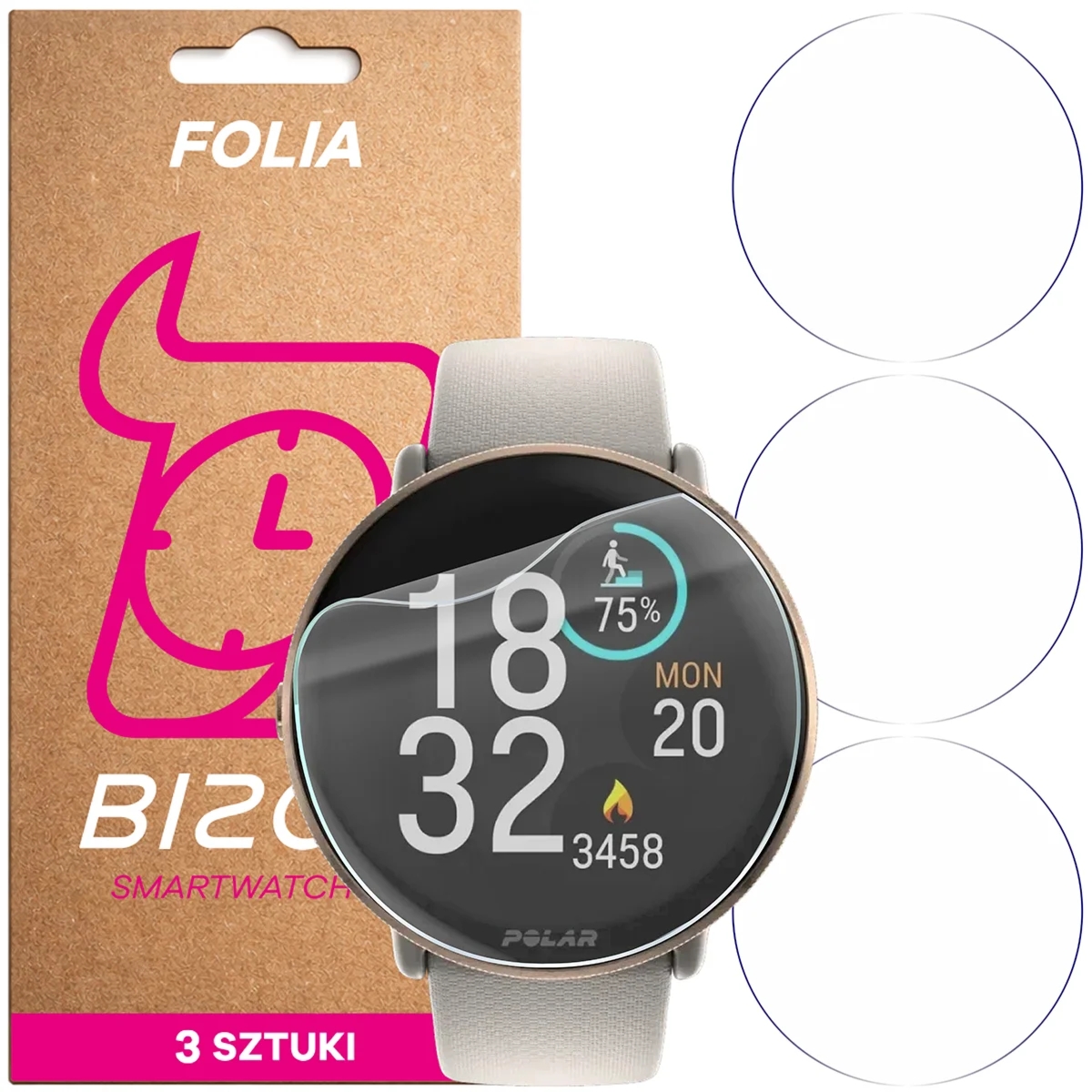 Folia ochronna na ekran zegarka Bizon Watch Film HydroFlex do Polar Ignite 3, 3 sztuki