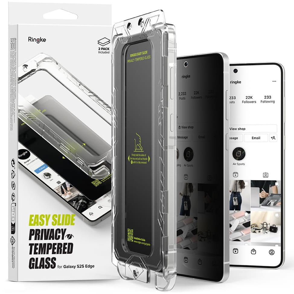 Image of Szkło prywatyzujące na ekran z aplikatorem Ringke Easy Slide 2-Pack Privacy do Galaxy S25 Edge, 2 sztuki