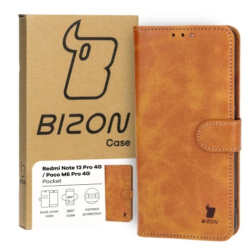 Image of Etui Bizon Case Pocket do Xiaomi Redmi Note 13 Pro 4G / Xiaomi Poco M6 Pro 4G, brązowe