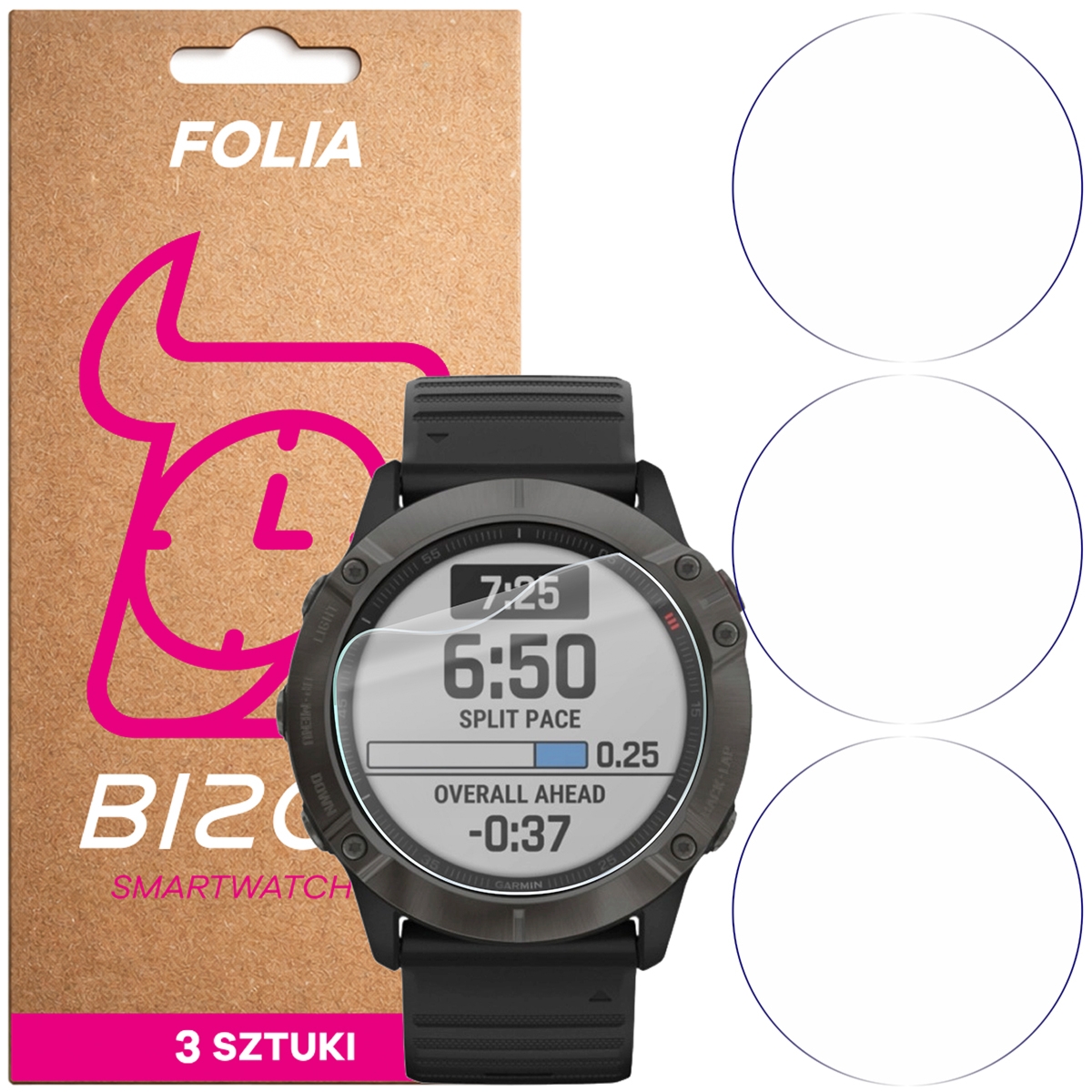Folia ochronna na ekran zegarka Bizon Watch Film HydroFlex do Garmin Fenix 6X / 6X Pro 51 mm, 3 sztuki