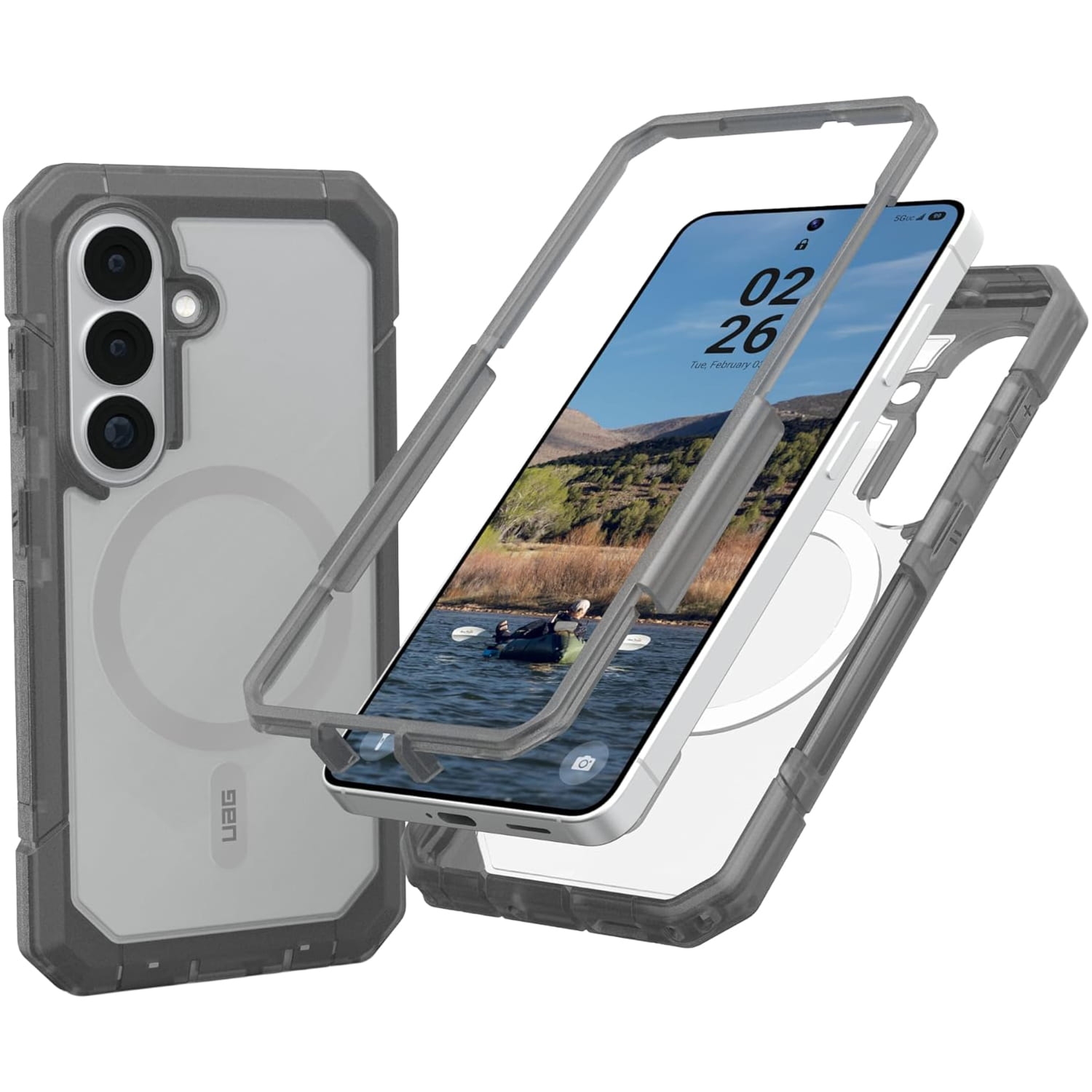 Etui pancerne Urban Armor Gear Trooper Mag do Galaxy S26, przezroczysto-biało-tytanowe