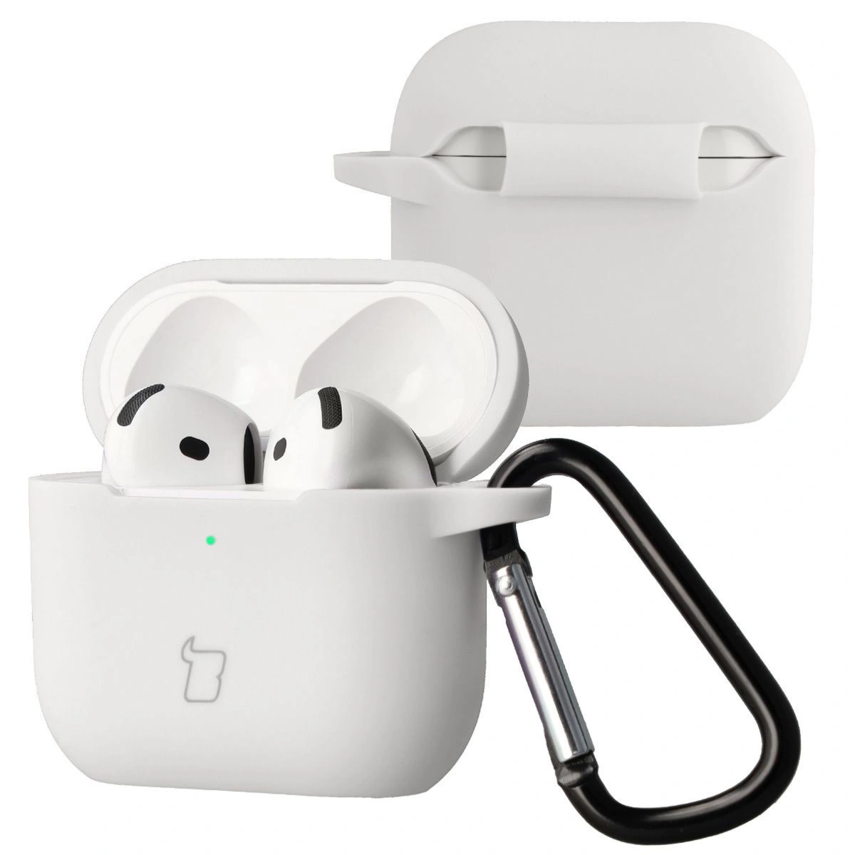 Silikonowe etui z karabińczykiem Bizon Case Headphone Silicone do Airpods 4, białe