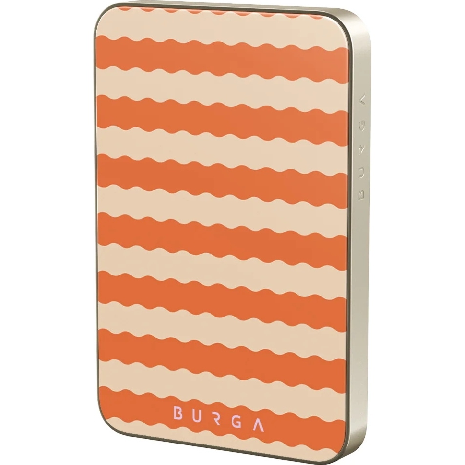 Powerbank indukcyjny Burga Slim Magnetic Papaya, magnetyczny do MagSafe, Qi, USB-C, PD, 20W, 5000mAh + kabel USB-C, złoty w pomarańczowy wzór