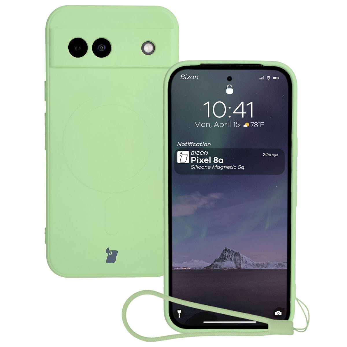 Image of Silikonowe etui z pierścieniem magnetycznym Bizon Case Silicone Magnetic Sq do Google Pixel 8a, jasnozielone