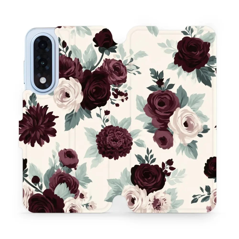 Etui z klapką do OnePlus Nord 5, Mobiwear Book, róże z szałwią na kremie