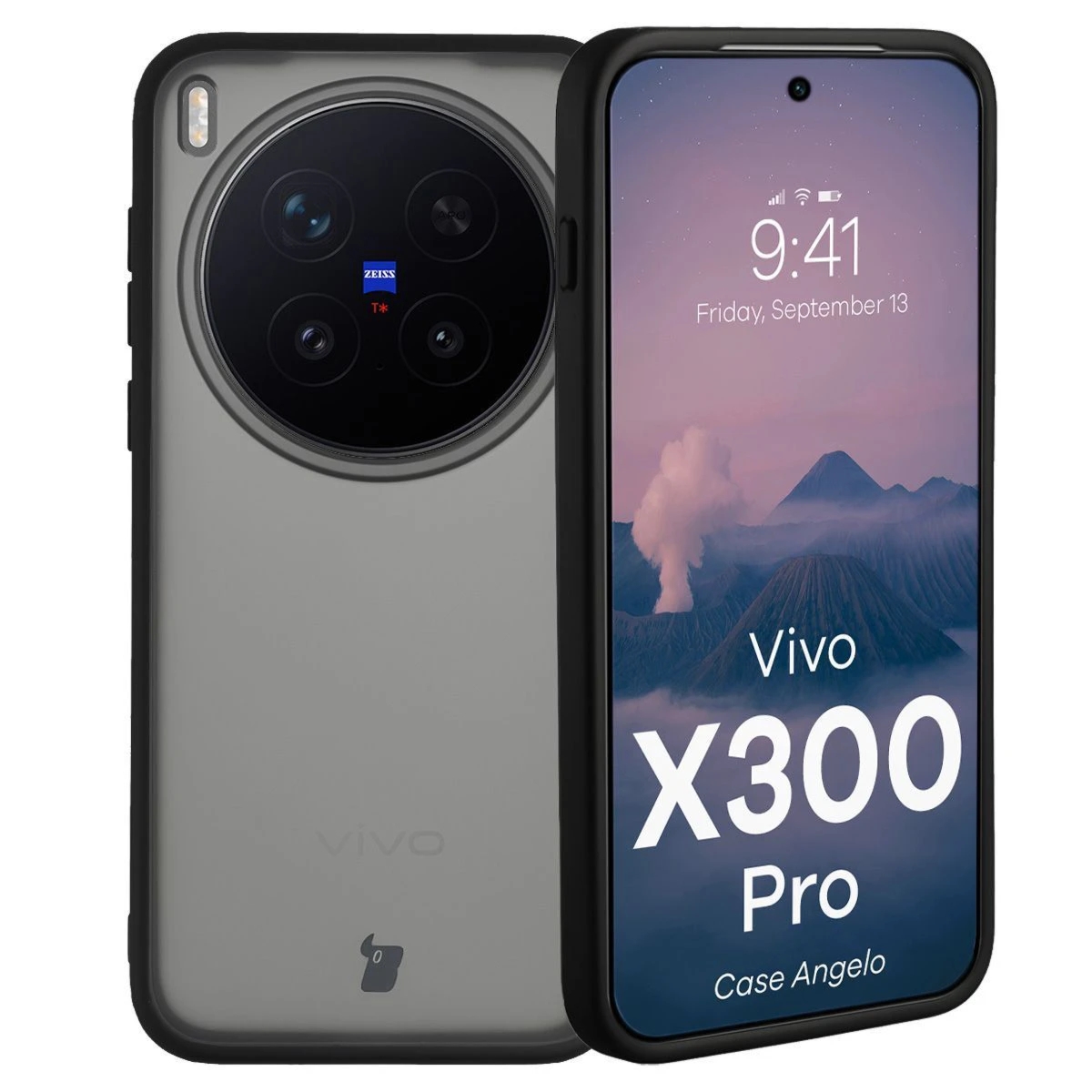 Etui Bizon Case Angelo do Vivo X300 Pro, przydymione z czarną ramką