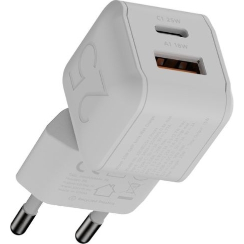 Ładowarka sieciowa Xtorm NextGen 25 W GaN, USB-C PD + USB-A, biała