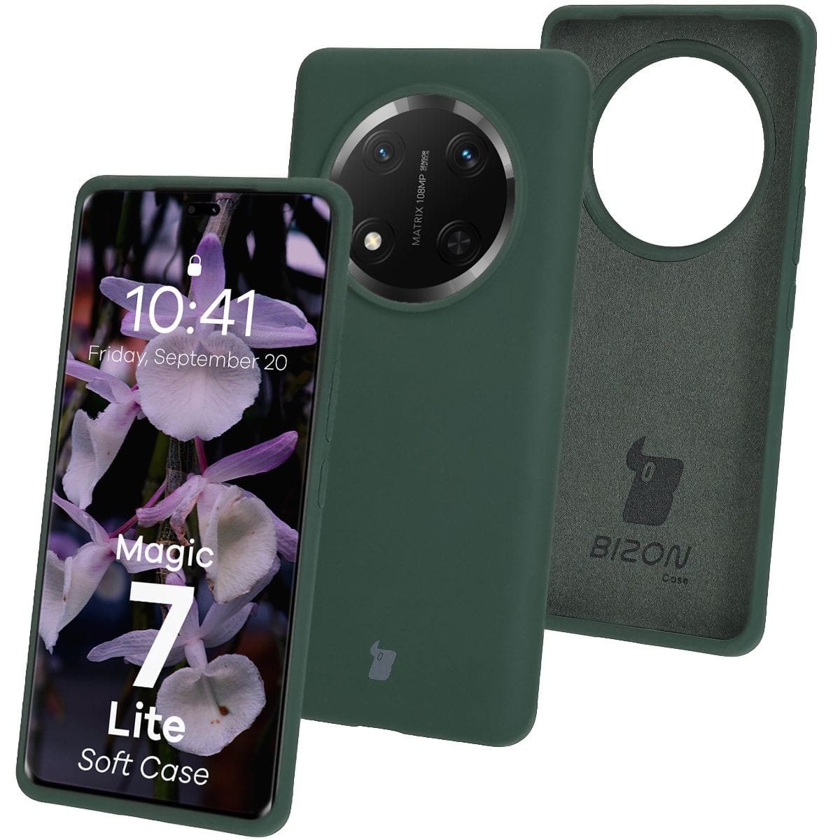 Image of Silikonowe etui Bizon Soft Case do Honor Magic7 Lite, ciemnozielone
