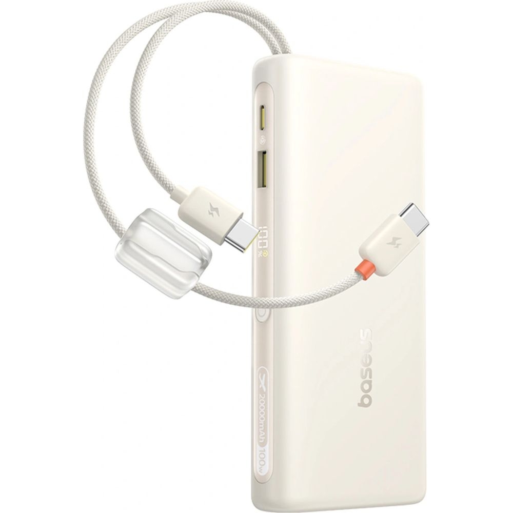 Powerbank Baseus EnerFill FC41 20000mAh, 100W, USB-A, USB-C, z wbudowanymi kablami 2x USB-C, beżowy