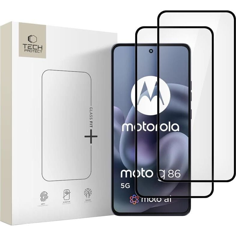 Image of Szkło hartowane Tech-Protect Glass Fit+ do Motorola Moto G86 5G / G86 Power 5G, 2 sztuki, czarna ramka