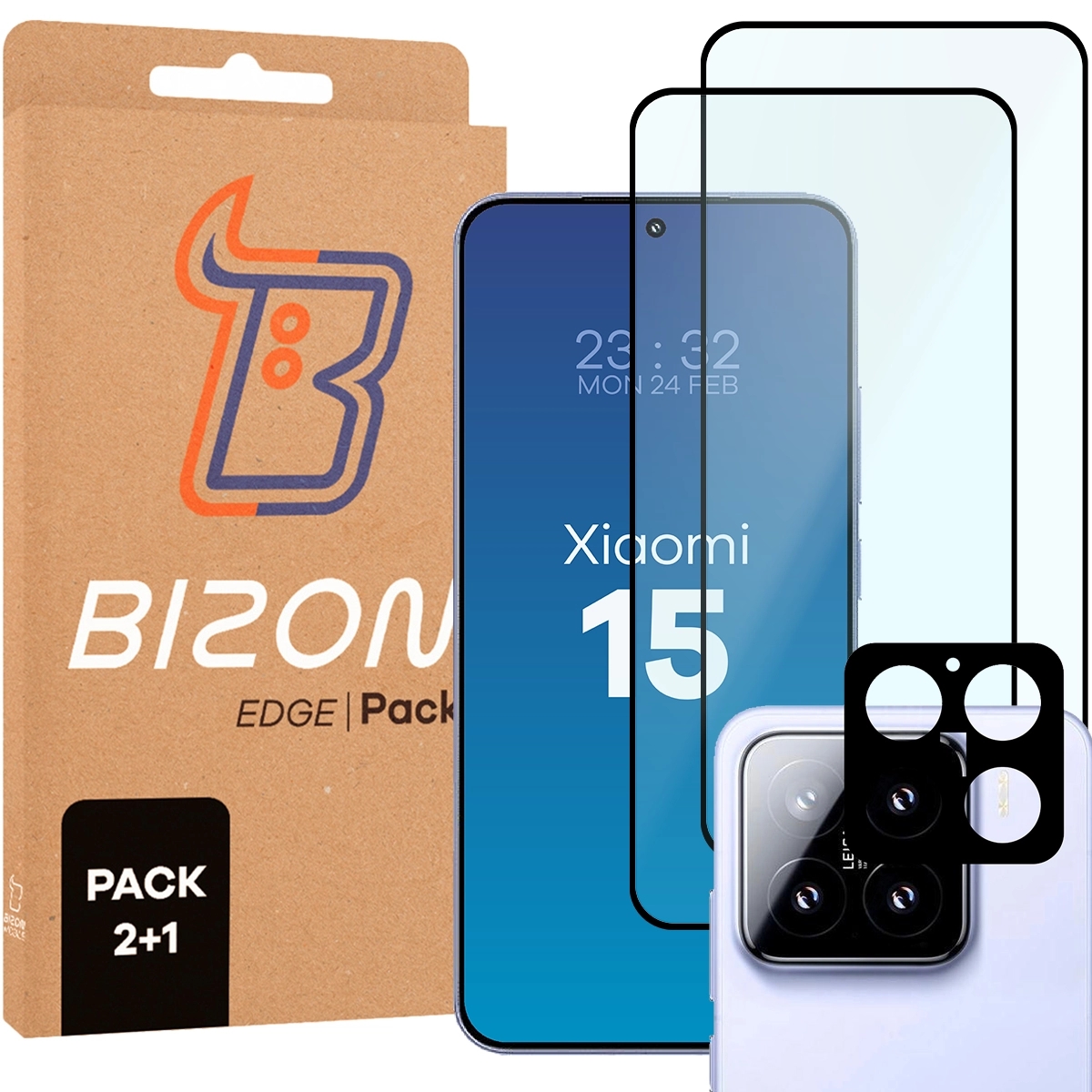 Image of 2x Szkło + szybka na aparat Bizon Edge 2 Pack do Xiaomi 15