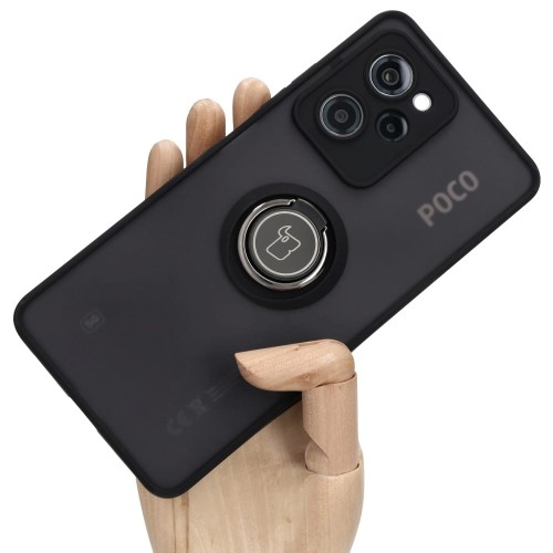 Image of Etui z uchwytem na palec Bizon Case Hybrid Ring do Xiaomi Poco X5 Pro, przydymione z czarną ramką