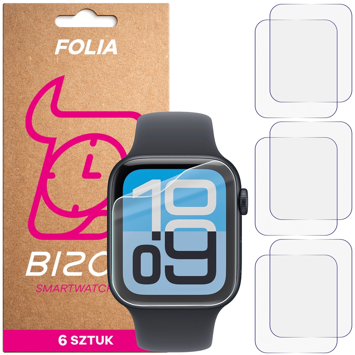 Folia ochronna na ekran zegarka Bizon Watch Film HydroFlex do Apple Watch 4/5/6/7/8/9/SE/SE 2/SE3 40 / 41 mm, 6 sztuk