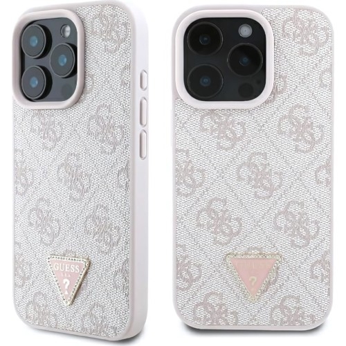 Image of Etui Guess Hardcase Leather 4G Triangle Strass do iPhone 16 Pro, różowe