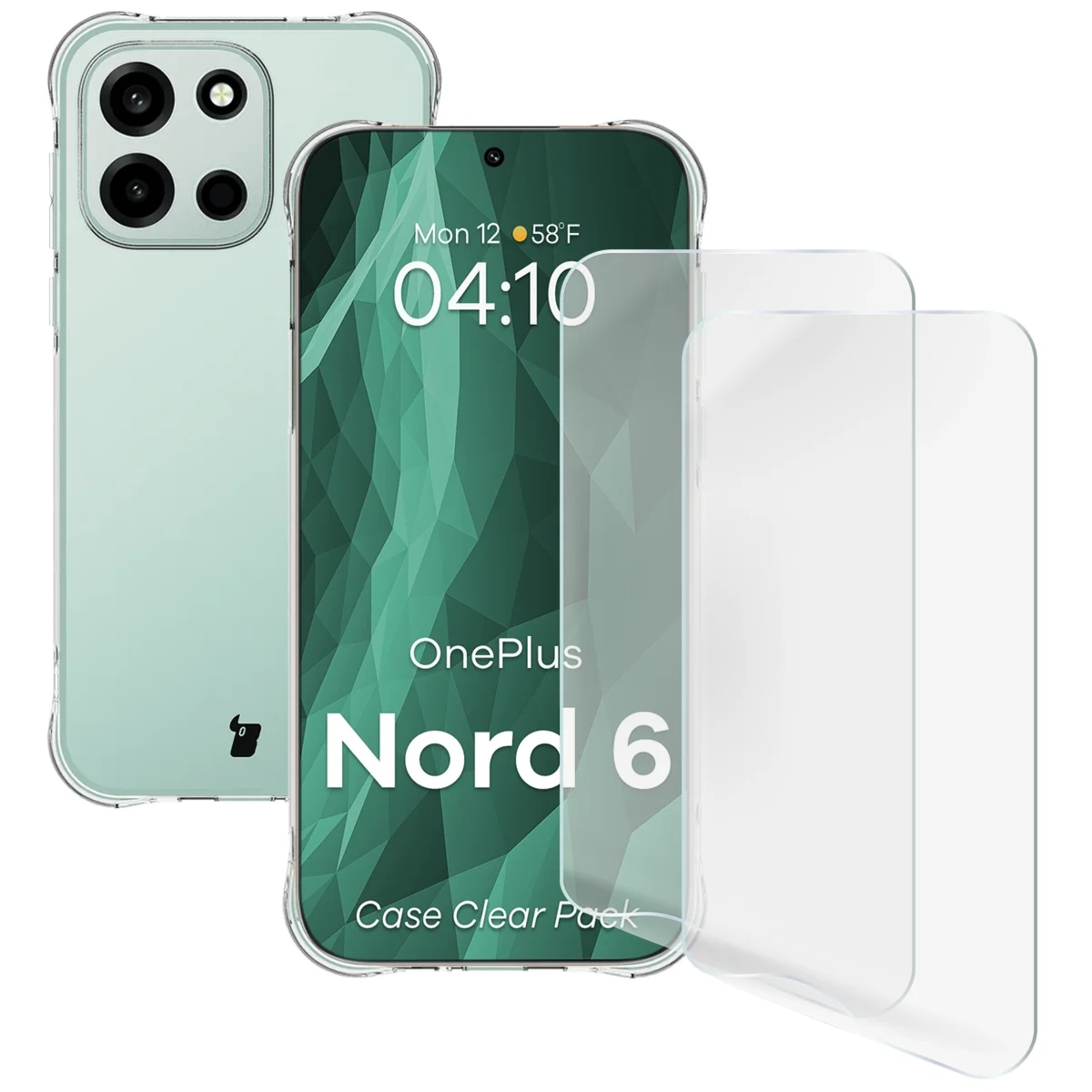 Elastyczne etui + 2x folia na ekran Bizon Case Clear Pack do OnePlus Nord 6