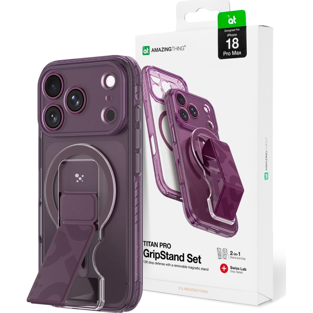 Etui AmazingThing Titan Pro Lens Stand Set do iPhone 18 Pro Max, fioletowe