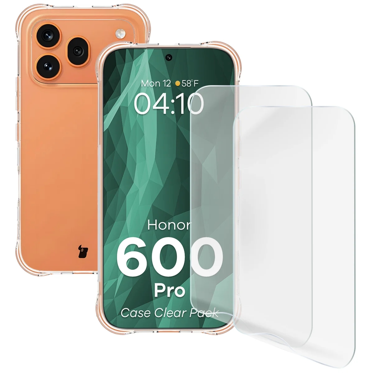 Elastyczne etui + 2x folia na ekran Bizon Case Clear Pack do Honor 600 Pro 5G