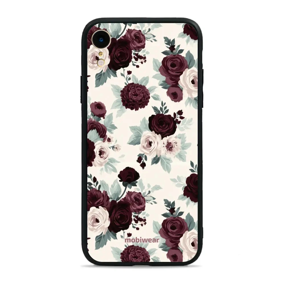 Etui ochronne do iPhone XR, Mobiwear Glossy Case, róże z szałwią na kremie