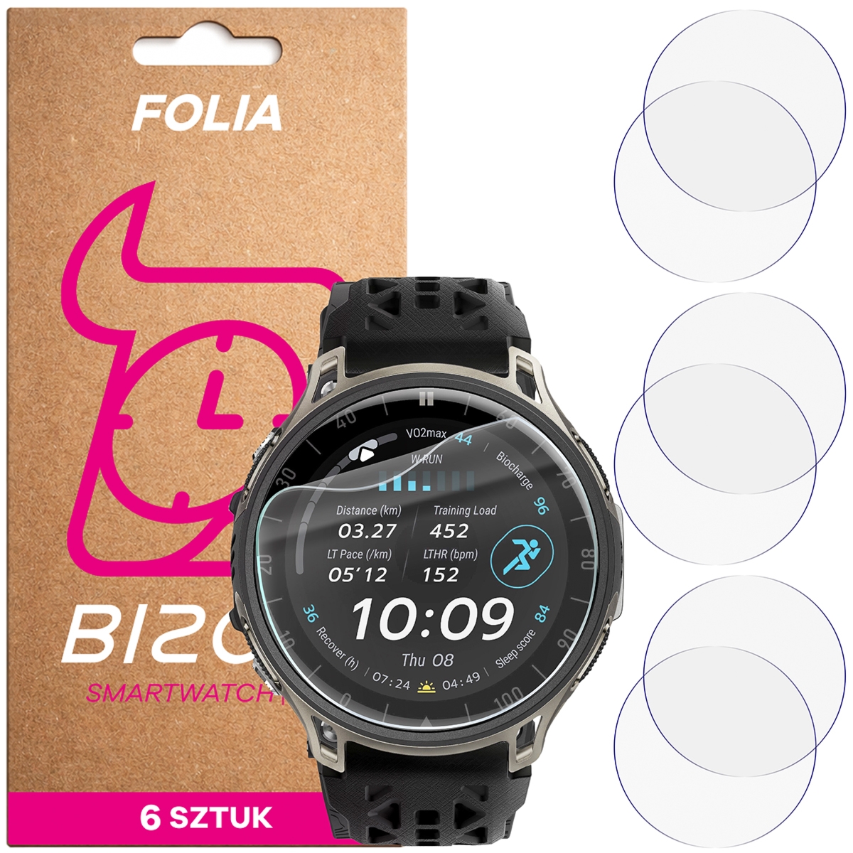 Folia ochronna na ekran zegarka Bizon Watch Film HydroFlex do Amazfit Cheetah 2 Ultra, 6 sztuk