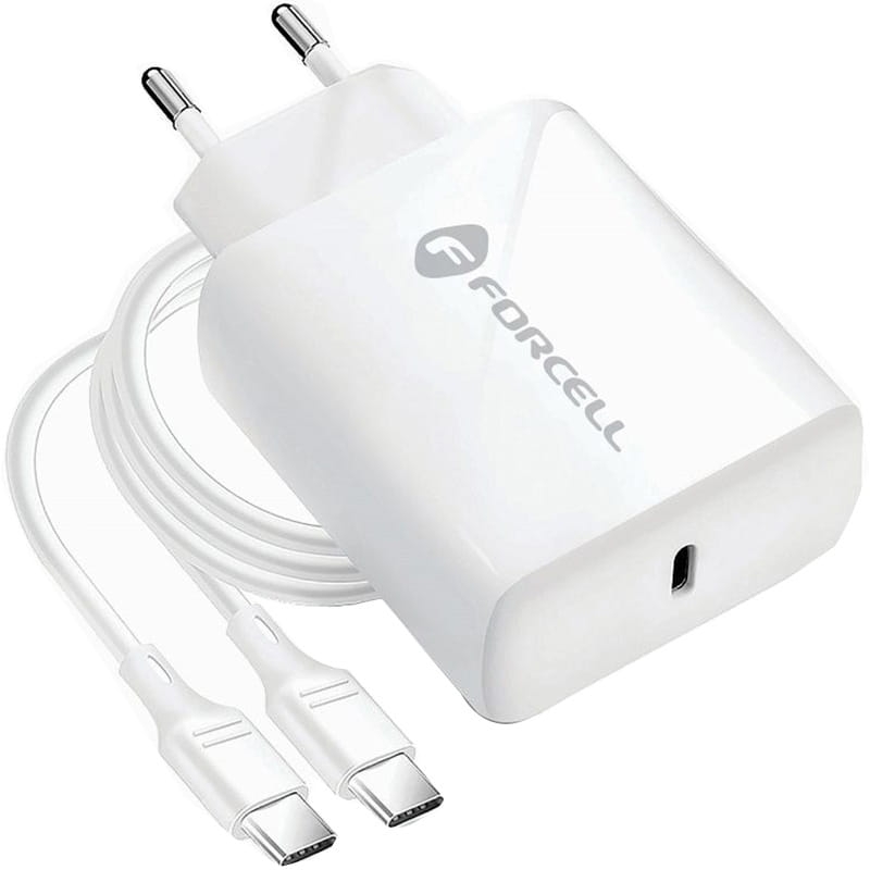 Image of Ładowarka sieciowa Forcell F-Energy 25W, USB-C, PD, QC 4.0, AFC, 3A + kabel USB-C, biała