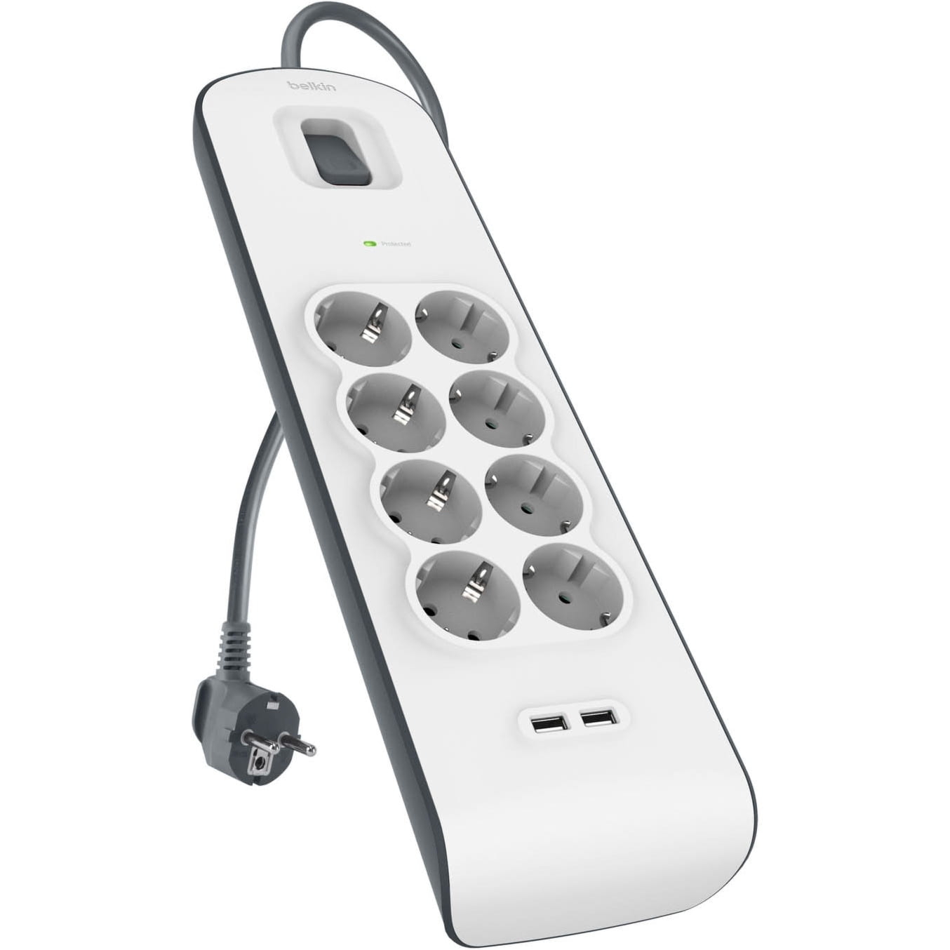 Listwa antyprzepięciowa do 900J Schuko Belkin Connect BSV804VF2M-V2, 8x AC EU Schuko + 2x USB-A