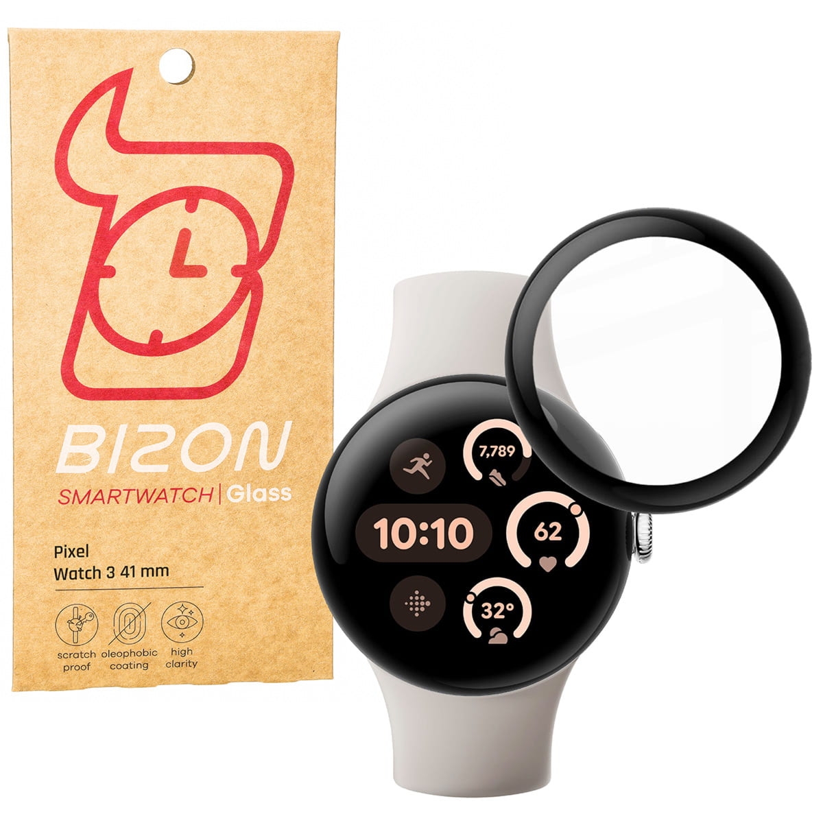 Szkło hybrydowe Bizon Watch Glass Edge Hybrid dla Google Pixel Watch 3 41 mm, czarne