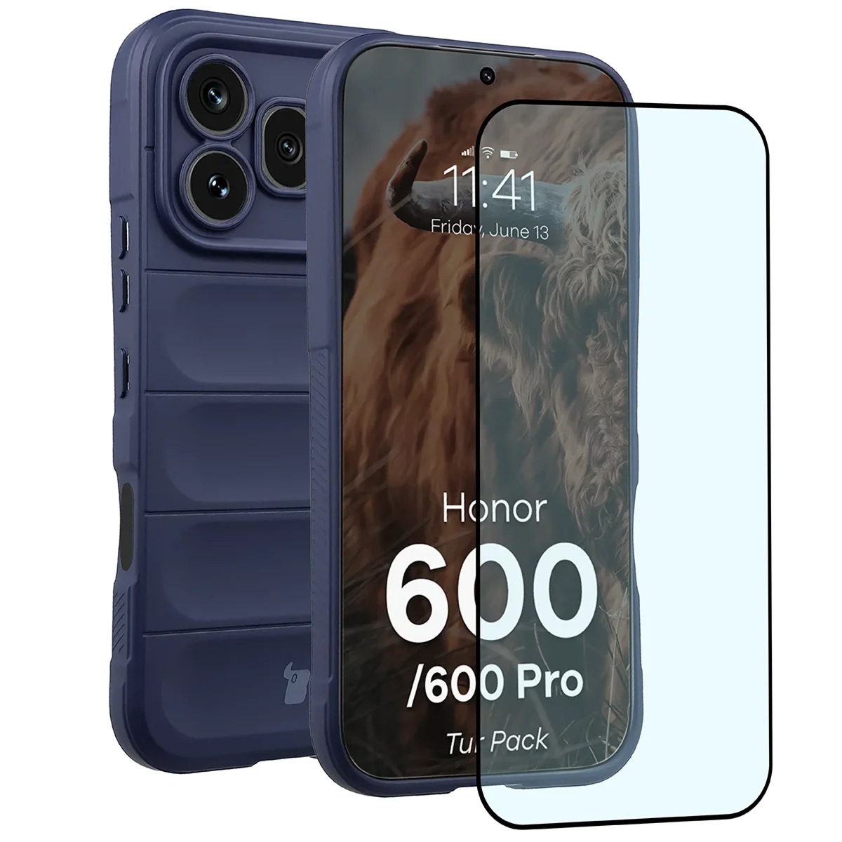 Pancerne etui + szkło hartowane Bizon Tur Pack do Honor 600 5G / 600 Pro 5G, granatowe