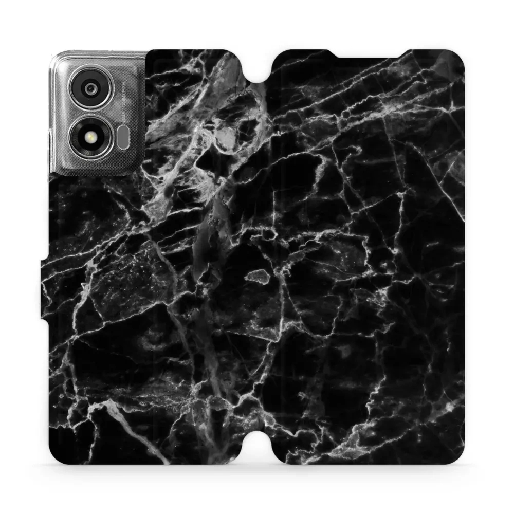 Etui z klapką do Motorola Moto E14, Mobiwear Book, czarny marmur