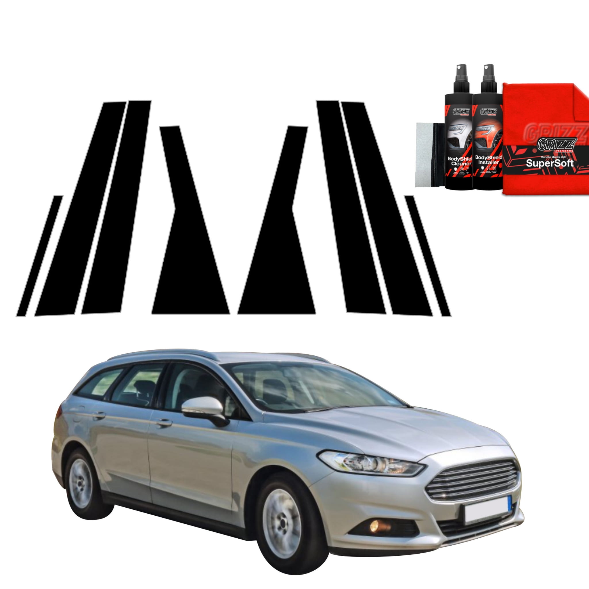 8w1 Czarna folia Grizz Protector na słupki do Ford Mondeo Mk5 Kombi (2014-2019)