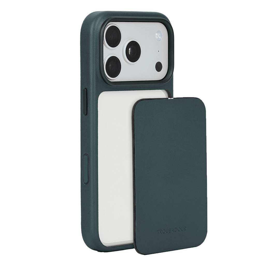 Skórzane etui z modularnymi pleckami Troubadour Modular Leather Case do MagSafe do iPhone 18 Pro Max, ciemnozielone