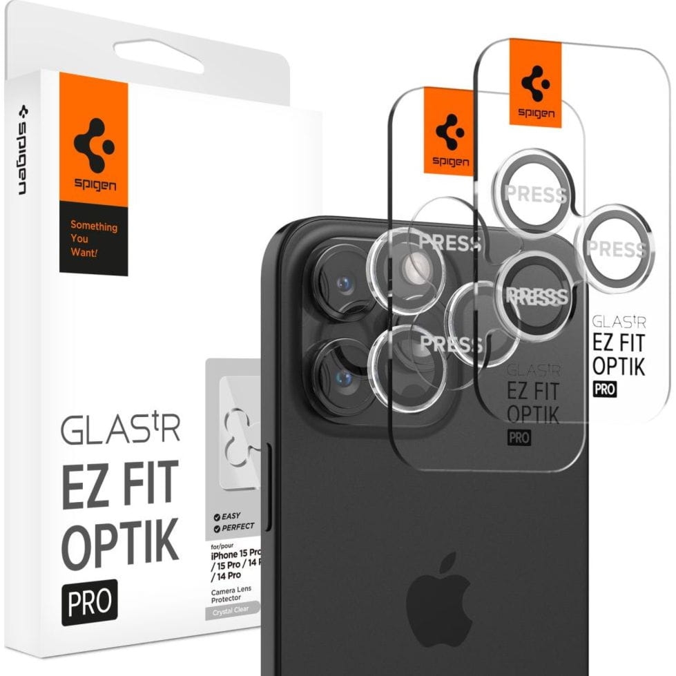 Szkło na aparat Spigen Glas.tR Ez Fit Optik Pro 2-Pack do iPhone 17 Pro Max – 14 Pro, czarno-przezroczyste