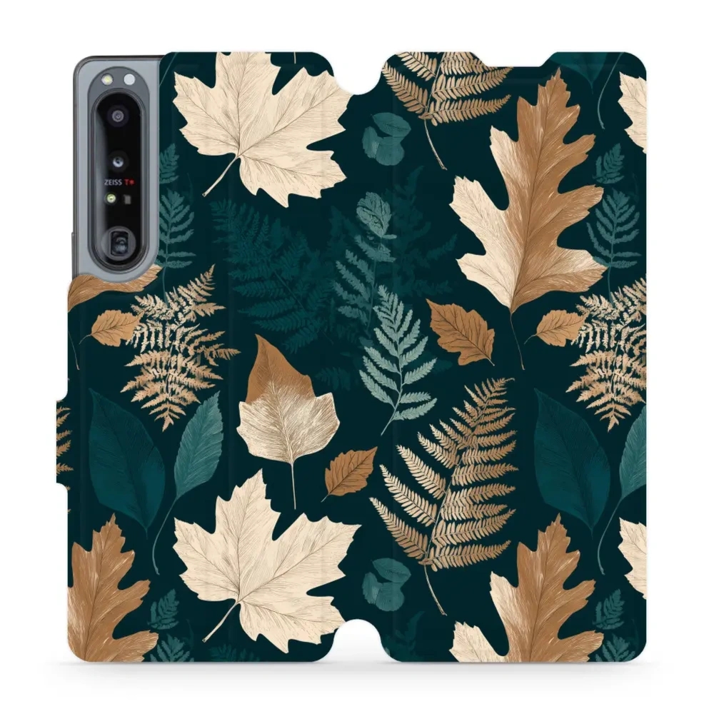 Etui z klapką do Sony Xperia 1 IV, Mobiwear Book, zielnik z liści i paproci