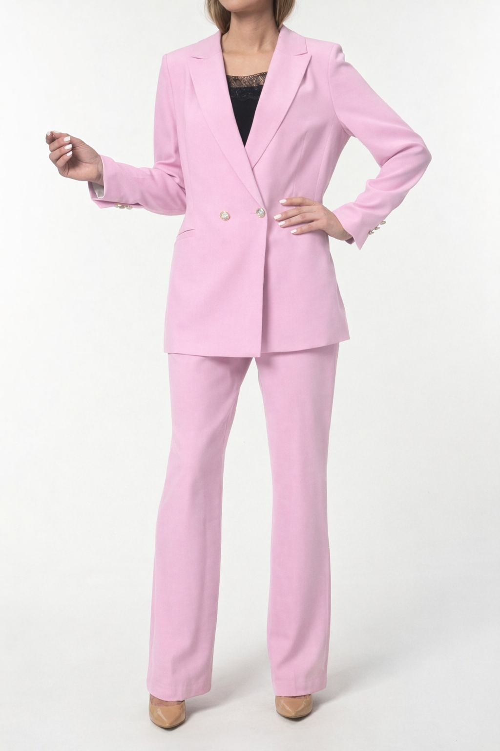 Spodnie z kantem jasno rózowe