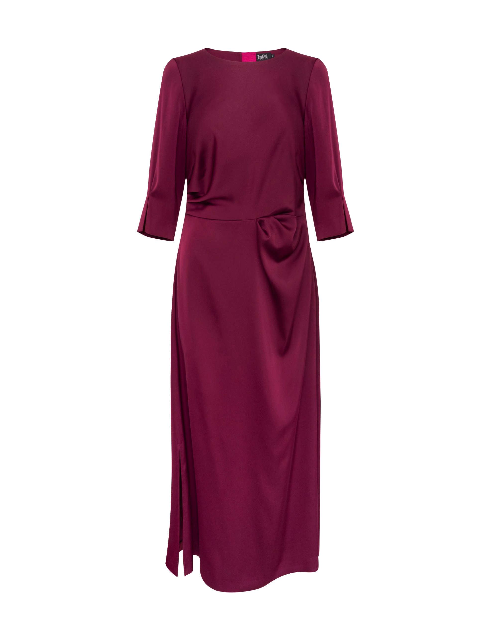 Sukienka bordowa drapowana z rękawem