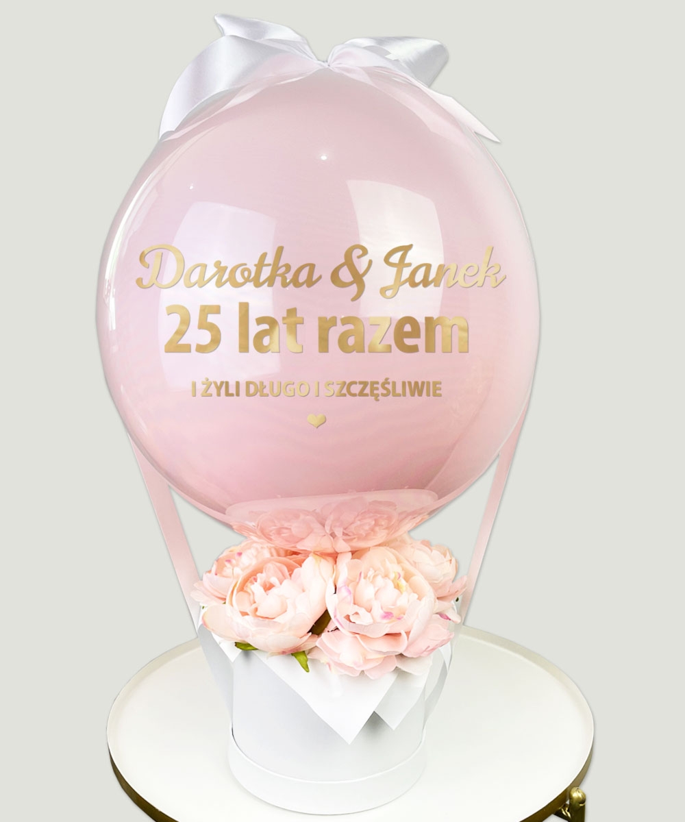 Elegancki prezent na rocznicę ślubu - Kwiaty z balonem i personalizacją RAZEM