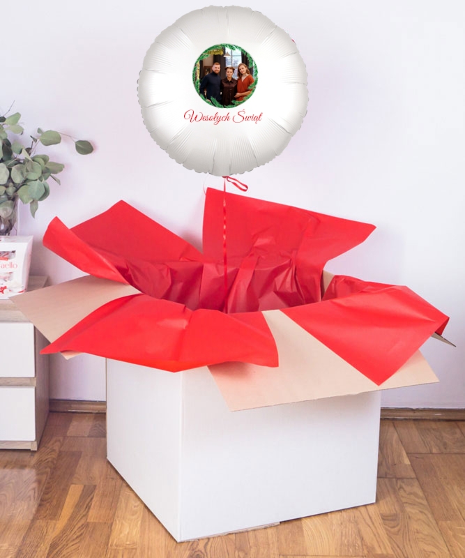 Prezent ze zdjęciem na Gwiazdkę - balon z helem w pudełku