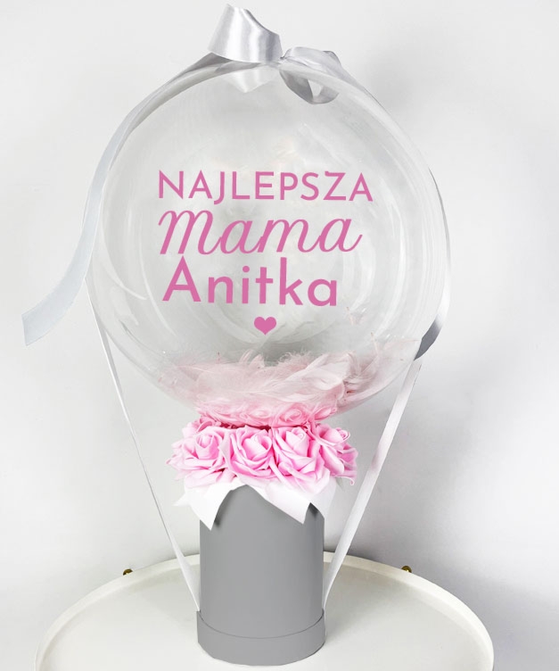 Stylowy zestaw prezentowy dla mamy - Flower Box z różowymi różami + balon