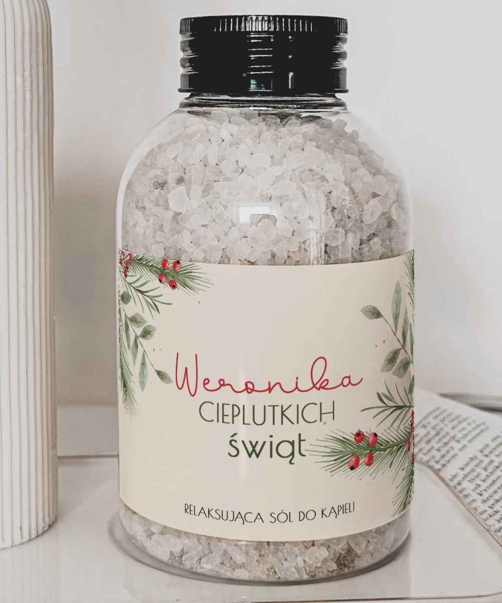 Prezent na Święta personalizowana sól do kąpieli - Cieplutkich świąt