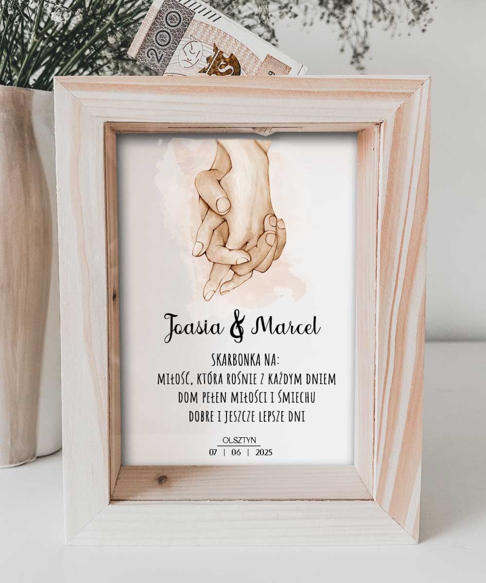Prezent dla nowożeńców Skarbonka Dłonie