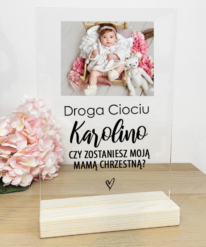 Elegancka prośba o bycie Matką Chrzestną - Statuetka ze zdjęciem