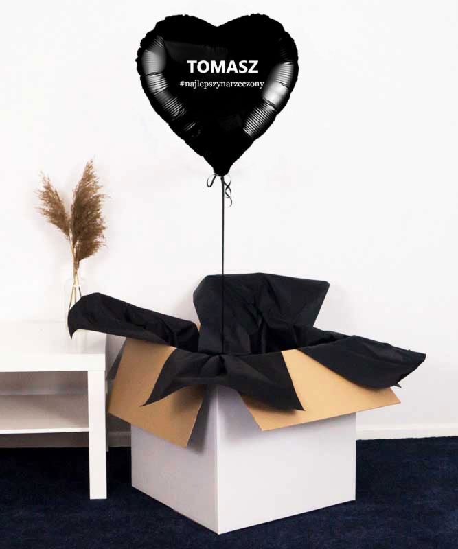 Prezent dla narzeczonego w pudełku - balon czarne serce #najlepsznarzeczony