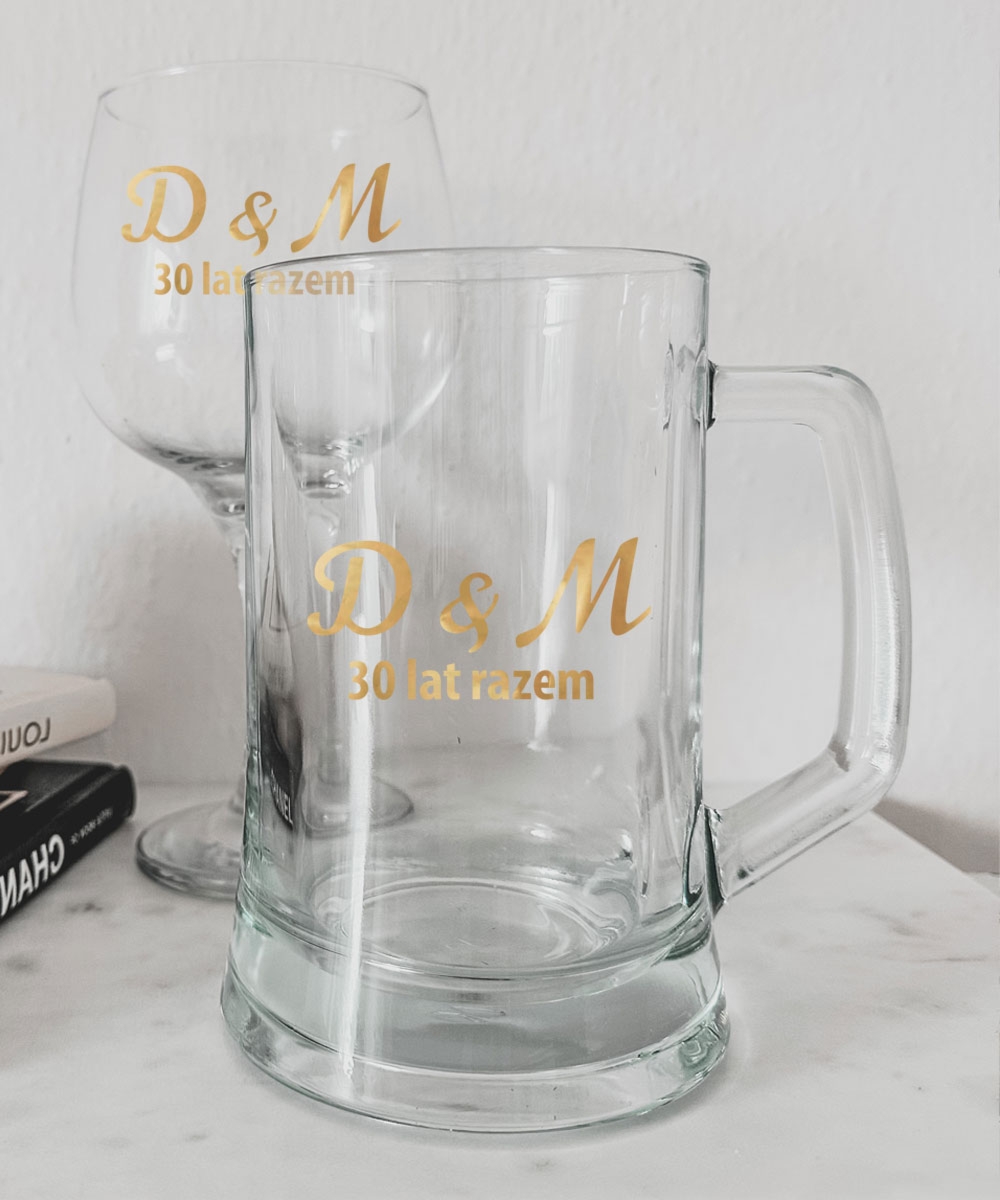 Zestaw prezentowy z personalizacją dla pary - Kufel i kieliszek inicjały