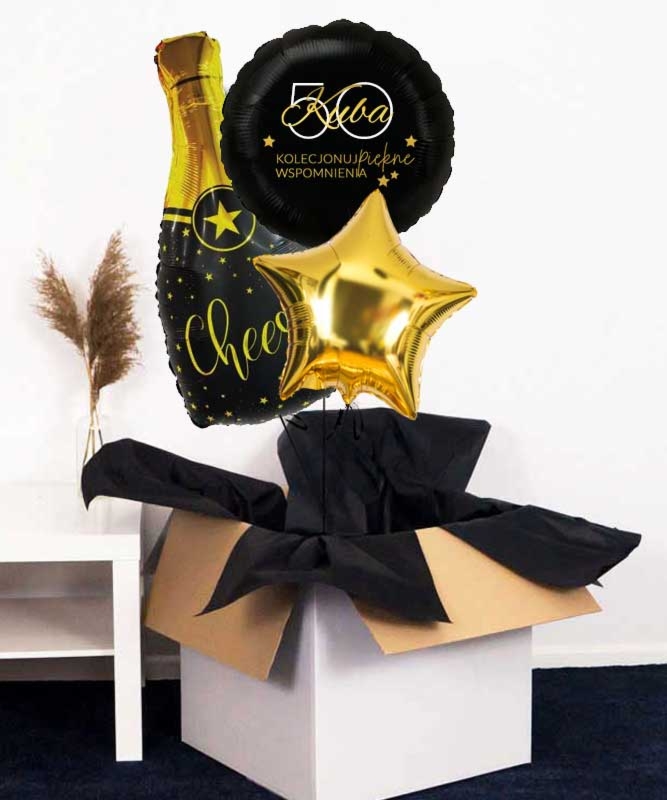 Zestaw balonów z helem w pudełku na 50 urodziny Gwiazdka Koło Cheers - Piękne wspomnienia