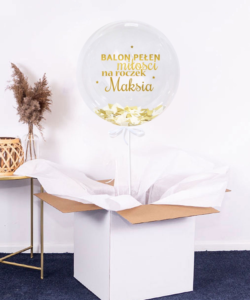 Balon na roczek z imieniem w pudełku - Pełen Miłości