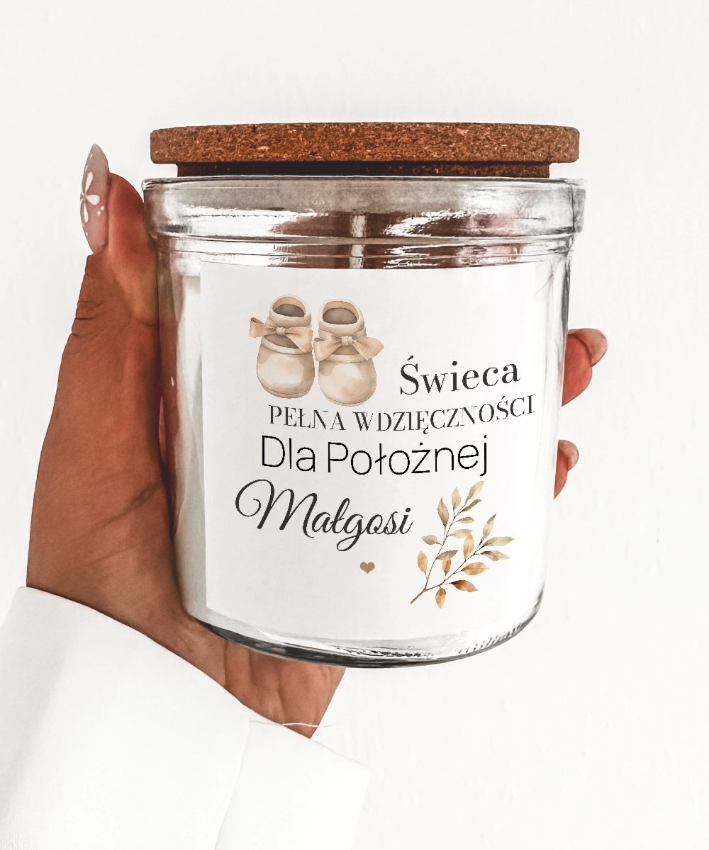 Świeca pełna wdzięczności dla położnej na prezent