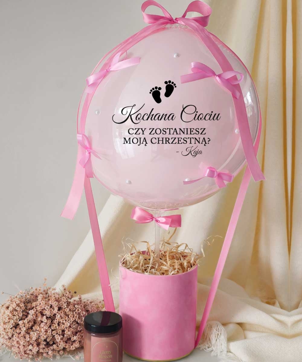 Prezent z perełkami i stópkami - BalonBox z prośba o bycie matka chrzestną