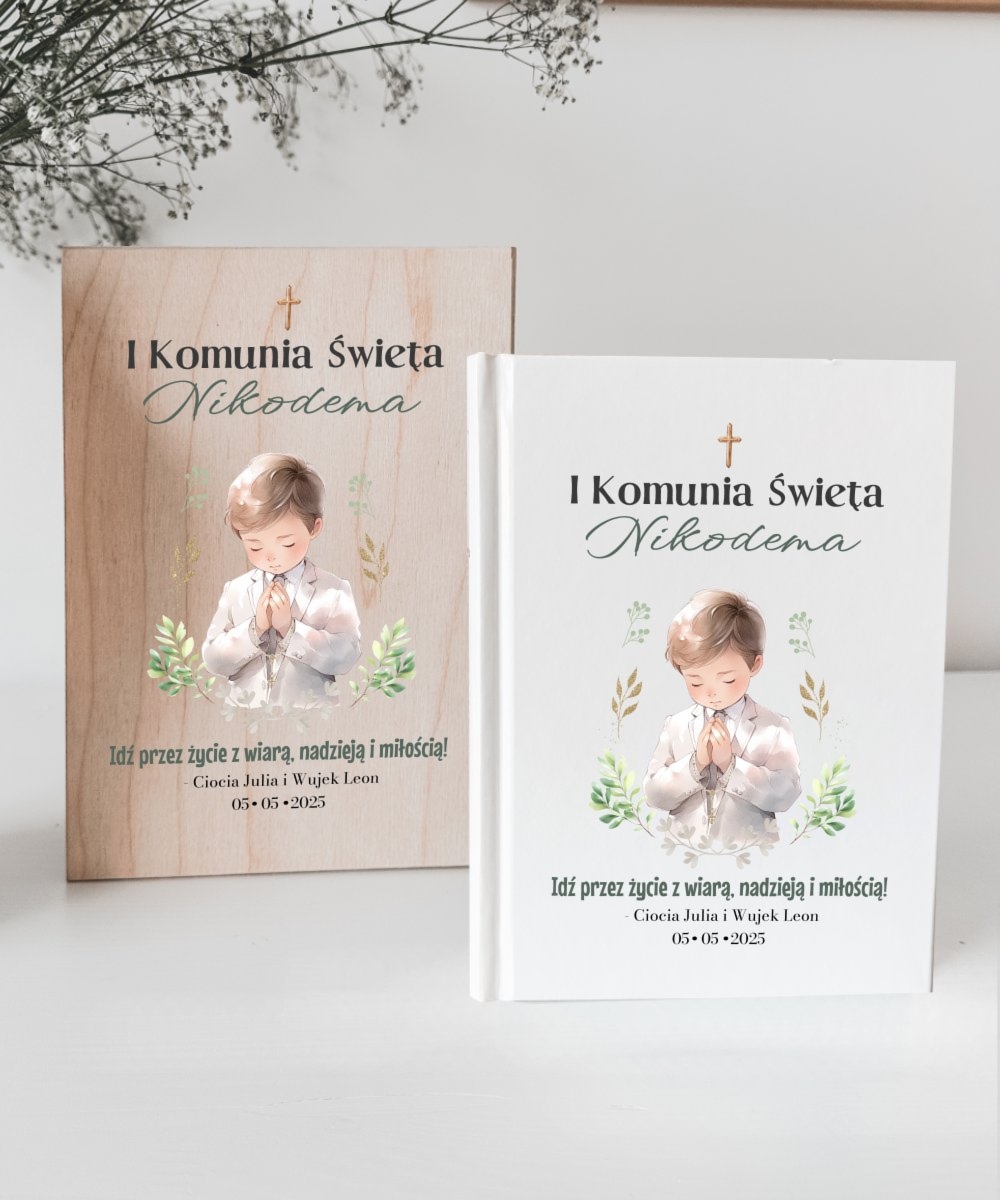Prezent na I Komunię Święta Biblia w drewnianym pudełku dla chłopca - Modlitwa