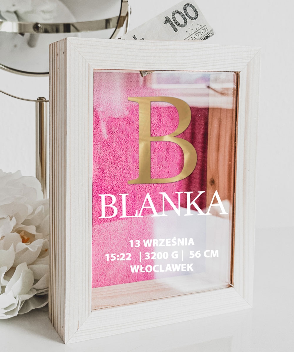 Skarbonka na chrzest dla dziewczynki - METRYCZKA ZŁOTA