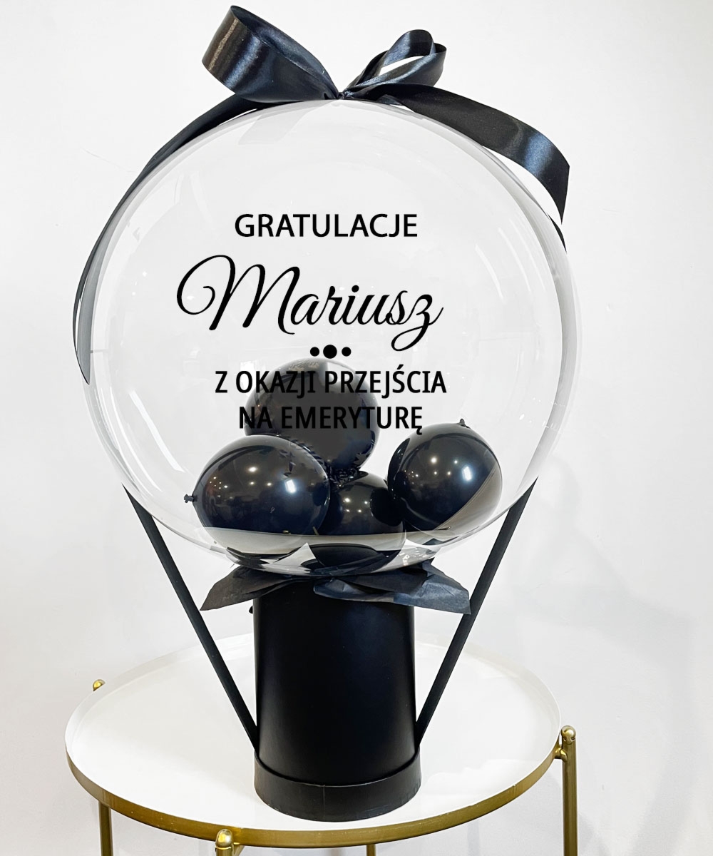 Elegancki prezent na emeryturę z personalizacją - Balon w pudełku z mini balonikami